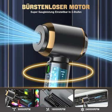 Акумуляторний ручний пилосос 4-в-1 для авто та дому, безщітковий двигун 28000Па, 3 режими потужності, міні-пилосос для офісу та кухні