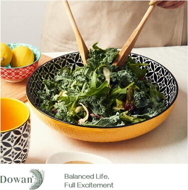 Салатник DOWAN 2000 мл, набір 2 шт, діаметр 24.1 см, порцеляновий, для пасти, мікрохвильова піч, посудомийна машина, штабельовані, різнокольорові