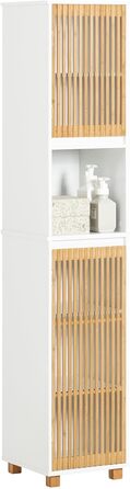 Тумбочка для ванної кімнати SoBuy, вузька, стійка до вологи, з бамбуковими дверцятами, 30 см, 33x165x33 см, BZR127-W