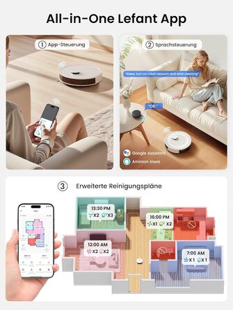 Робот-пилосос LEFANT M2Plus з функцією миття підлоги, 6000Pa, LiDAR-навігація, самоочищення, ідеальний для видалення шерсті тварин