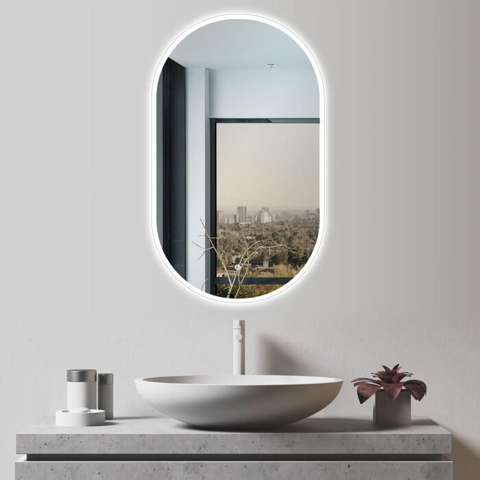 Дзеркало для ванної кімнати овальне з підсвічуванням 75x45 см, LED, сенсорне керування, зміна кольору світла (тепле/холодне/нейтральне)