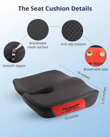 Велике сидіння з піною з пам'яті, ергономічна подушка для офісного крісла для полегшення тиску, подушка для полегшення болю в ішіасі з протиковзкими гумовими точками, дихаюча подушка для ігрового крісла (чорний)