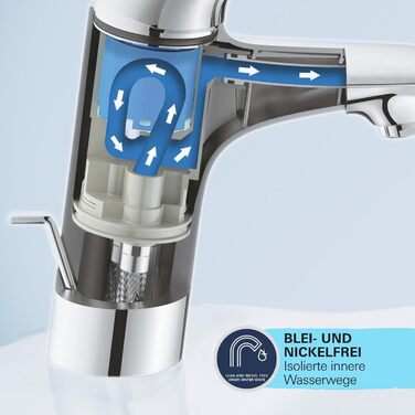 Змішувач для ванної кімнати Grohe StartEdge, економічний, холодна вода в середній позиції, з Pop-Up зливом, 3в1 інструмент, проста установка, хром, 23900001, S-Size, Push-Open, EcoJoy