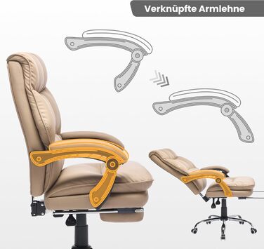 Крісло шеф-кухар SEEDWAVE з підставкою для ніг, офісне крісло, 150 кг, широке сидіння, спинка регулюється під кутом 155°