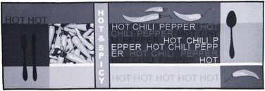 Андіамський кухонний бігун Стиль 'Hot Pepper', легкий у догляді і міцний, з малюнком Чилі, Розмір (67 x 250 см, сірий)
