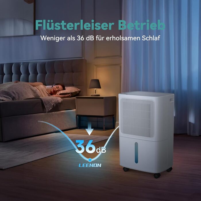 Електричний осушувач повітря Leenon 16L для підвалу, квартири, ванної кімнати. Тиха робота 36dB, режим сну, таймер 24H, сушка білизни, автоматичний перезапуск, 35м²