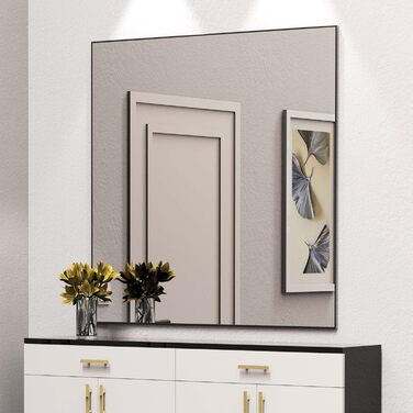 Дзеркало для ванної кімнати WONSTART 81,3 x 61 см біле з алюмінієвою рамою, для встановлення над умивальником, сучасний дизайн, підходить для ванної, спальні, передпокою (чорний, 91.4 x 91.4 см)