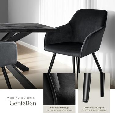 Тектейк® сучасний стілець для їдальні з підлокітниками, м'яке сидіння з велюру, крісло для вітальні, оббитий офісний стілець з чорними металевими ніжками, стілець для туалетного столика - коричневий/чорний (набір 2 шт., Чорний)