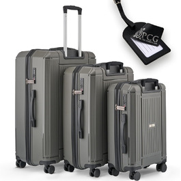 Набір валіз PCG THE HARD CASE 3 (сірий) - Набір валіз преміум-класу з поліпропілену 3 шт. и - з замком TSA - набір валіз для подорожей та ручної поклажі - міцний та стійкий - валіза.