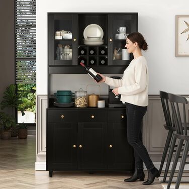 Кухонна шафа VOWNER: буфет, висока шафа з 5 полицями, вітрина, багатофункціональна шафа, шафа для їдальні, регульовані полиці, ДСП, 100 x 38 x 181 см