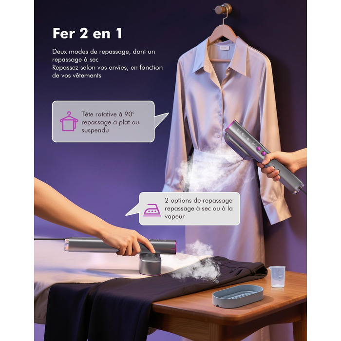 Портативний паровий випрямляч для одягу Stunden - 2 в 1 (праска + випрямляч), 1000 Вт, 110-240V, для подорожей та дому