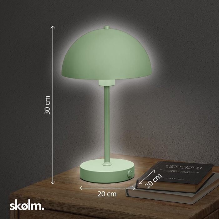 LED настільна лампа Skølm Aeriala: регульоване світло, USB-C зарядка, до 10 годин роботи, металева, тепле біле світло, енергоефективність G (м'ятно-зелена)
