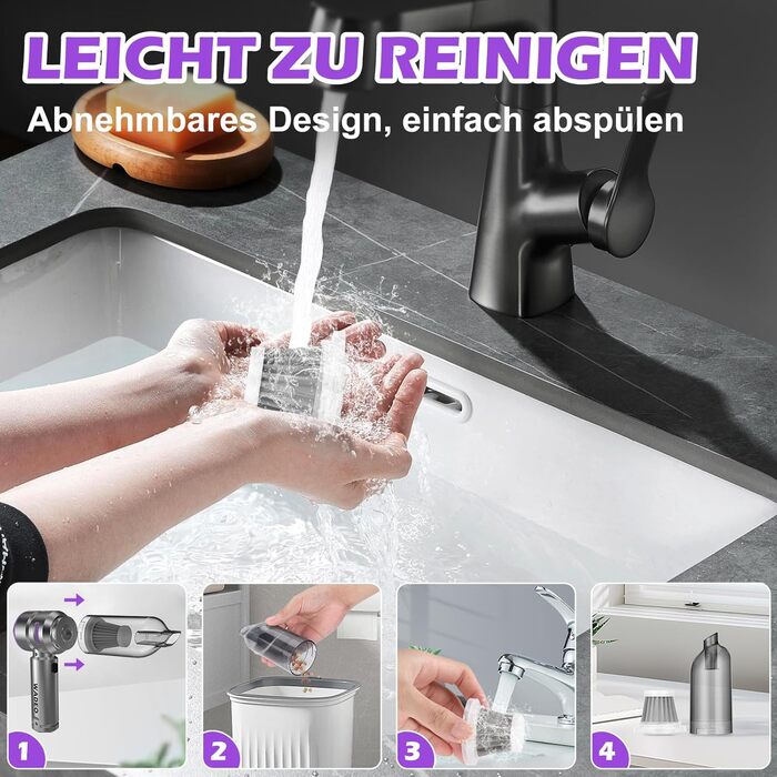 Акумуляторний ручний пилосос WADEO 3 в 1 для авто та дому, 18000Па, 3 швидкості, потужний обдув, 7500 мАг