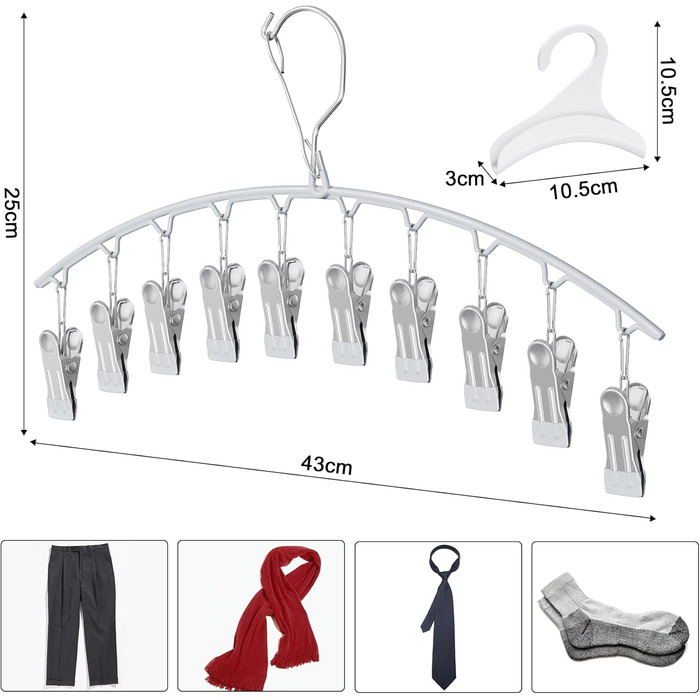 Набір кронштейнів для вішалки для штанів з 3 шт. , компактний з 10 затискачами, гачок, металевий нековзний, органайзер для шафи