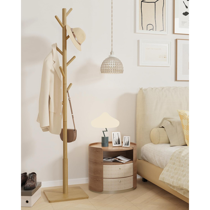 Вішалка для одягу Yawinhe у вигляді дерева з антиковзним покриттям, з масиву дерева, 180 см, 8 гачків, 3 регульовані висоти, для передпокою, 1 шт.