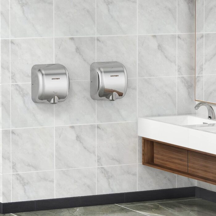 Anydry 2800 Klassisch: Електричний сушар для рук AnyDry, автоматичний, швидка сушка (8-12 сек), настінний монтаж, полірування, нержавіюча сталь, 1400-1650W, глянцевий