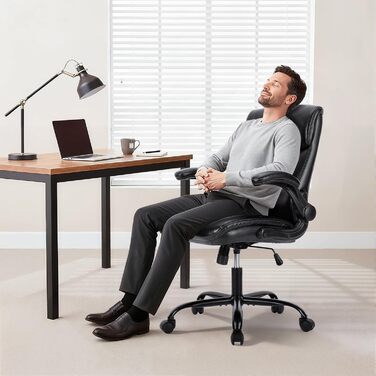 Офісний стіл COLAMY: ергономічний крісло з високою спинкою, регульовані підлокітники, шкіряне покриття (чорний)