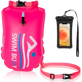 Плавальний буй Eyein, водонепроникний сухий мішок для безпечного плавання об'ємом 20 л, з регульованим ременем для зберігання бульбашок, каякінгу, безпечного плавання на відкритій воді, тренувань, триатлону ,снорклинга (рожевий)