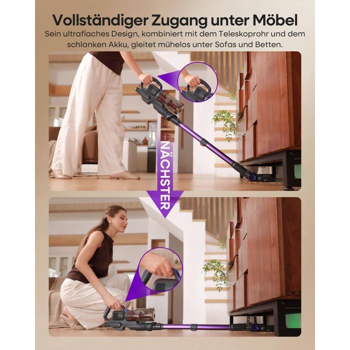 Акумуляторний бездротовий пилосос AlloyMove A03 Lila: 45000Pa, 450W, 60 хвилин, LED, для тварин, килимів, твердих поверхонь