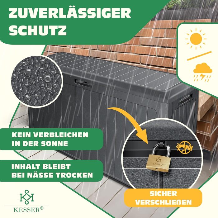 Ящик для подушок KESSER® 290л з колесами, антрацит - садовий контейнер для зберігання, витримує 100 кг