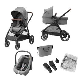 Дитяча коляска 3 в 1 Maxi-Cosi Zelia S Trio Grey з автокріслом CabrioFix S i-Size, 0-4 роки, до 22 кг, компактна, складна, з аксесуарами та пеленальною сумкою