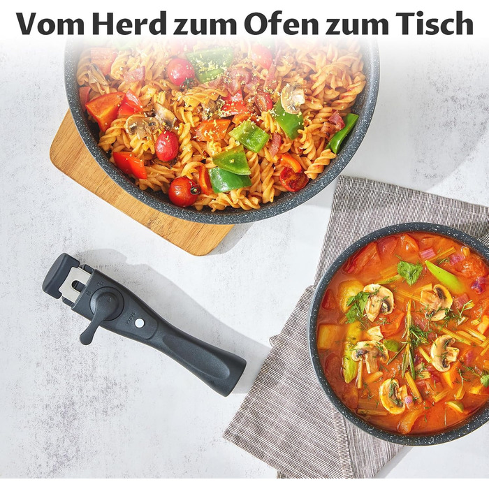 Набір антипригарних сковорідок BEZIA з знімними ручками, для всіх типів плит, з антипригарним покриттям, можна мити в посудомийній машині та використовувати в духовці, без PFAS, чорний