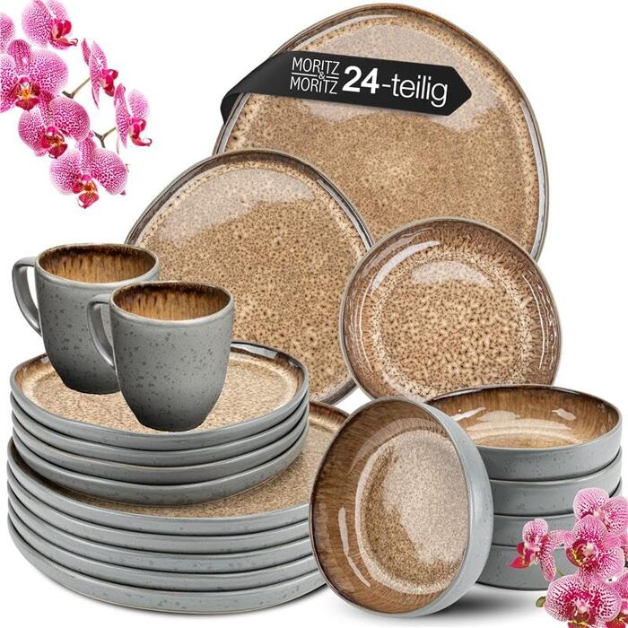 Набір посуду Moritz & Moritz ORGANIC на 6 осіб (24 шт.) - елегантний набір з високоякісної кераміки. Включає: 6 тарілок для вечері, десерту, супу та чашок (бежевий).