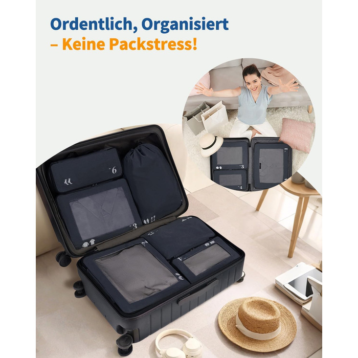 Набір органайзерів для валізи ECOHUB, 7 предметів, дорожні пакувальні куби з рецикльованого PET, темно-синій