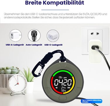 Портативний детектор CO для подорожей: міні-датчик вуглекислого газу з тривалим часом очікування (120 годин), для кемпінгу, дому та вулиці