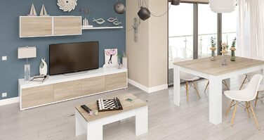 Розсувний обідній стіл Habitdesign Kendra, білий та канадський дуб, 140–190 x 78 x 90 см