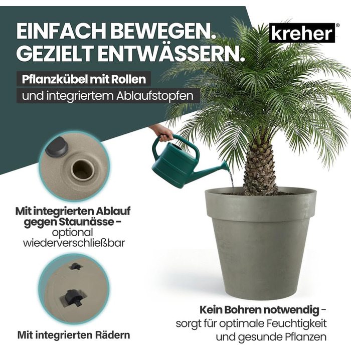 Крехер XXL круглий горщик для рослин / горщик для квітів, діаметром 79 см / 58 см, з роликами! Чудовий елемент декору для саду, тераси, ресторанів та комерційних приміщень! (XL-Ø58см) (XL (Ø58см) + XXL (Ø79см) комплект, Коричневий)