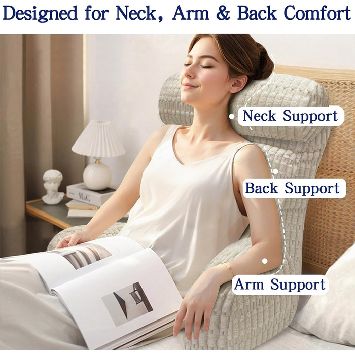Тінунія Корінь для тіла з підголовником та подушкою для спини, для читання/роботи/перегляду/ігор/відпочинку (Бежевий)