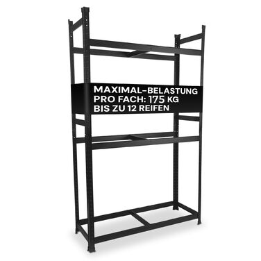 Стійка для шин преміум-класу 100x110x40 см, вантажопідйомність 175 кг, економія місця, для гаража та складу (чорний, 12 шин)