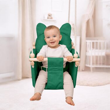 Дитяча гойдалка-колиска MAMOI з ременем безпеки, регульована висота 150-190 см, зелена. Гойдалка для дому, міцна конструкція, м'яке сидіння з велюру, легкий монтаж.