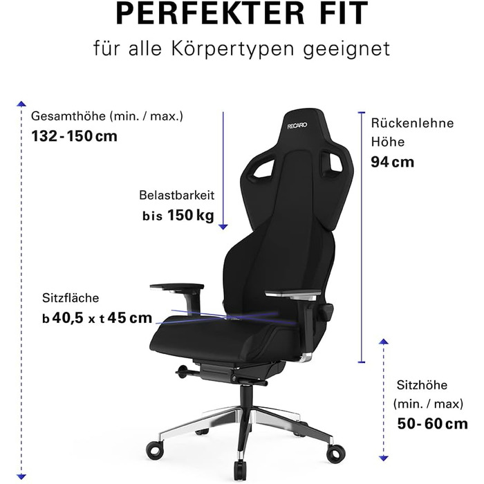 Ігрове крісло RECARO Exo Platinum Graphite Ергономічний, якісний, плавно регульований Зроблено в Німеччині