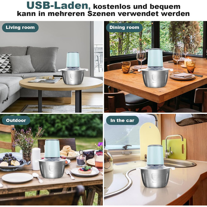 Електричний подрібнювач для кухні з великою ємністю 148W: 2 швидкості, 2л контейнер з нержавіючої сталі, 4 ножі з нержавіючої сталі. Подрібнювач для м'яса, цибулі, фруктів та овочів