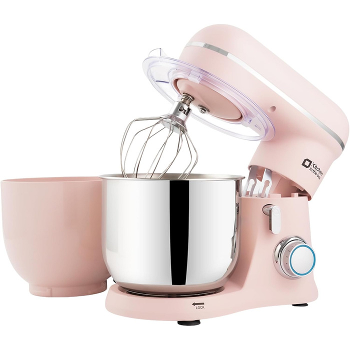Кухонна машина Kitchen in the Box (Рожева) з двома чашами 3.5L, 10 швидкостей, з міксером та гаком для тіста