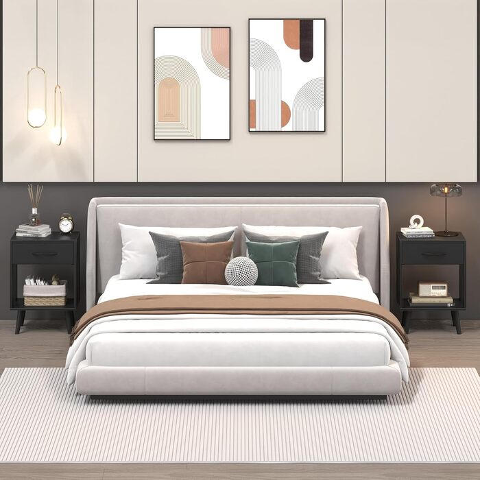 Набір з 2 тумбочок до ліжка, 40x30x60.3 см, чорний колір. Тумбочки з шухлядою для спальні, дитячої кімнати, як подарунок. Настільний столик, приліжкова тумбочка.