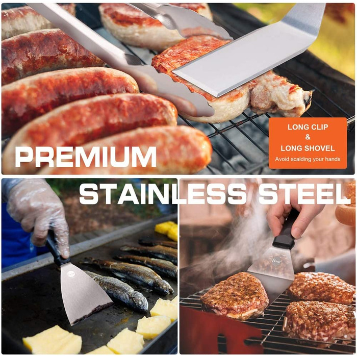 Набір для грилю Huolewa, нержавіюча сталь, 9 предметів: лопатка, щітка, викрутка, сумка. Професійний аксесуар для BBQ, тепаньякі та кемпінгу