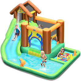 Надувний басейн з водною гіркою Bouncy Castle, водний ігровий центр з гіркою, надувний аквапарк, дитячий басейн 368x303x230см