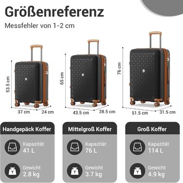 Чемодан ручної поклажі KONO з тримачем для напоїв, жорсткий корпус, легкий, поліпропілен, розширюваний, з 4 колесами та TSA замком (Чорний/Коричневий, M)