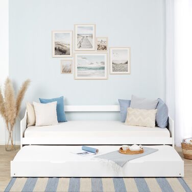 Висувне ліжко Homestyle4u 90x200 з ящиком для зберігання, з ламелями, для дітей, з дерева (сосна), білий