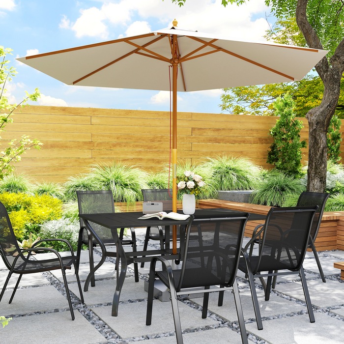 Outsunny Garden Table Сталь 150x90 см Атмосферостійкий балконний стіл з отвором для парасольки, Дизайн планок Фуршетний стіл Кемпінговий стіл на 6 персон Стіл для патіо Відкритий обідній стіл для саду, патіо Балкон чорний