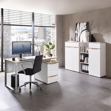 Роликовий контейнер Stella Trading Memphis – білий з імітацією дуба Artisan, 45 x 66 x 55 см – мобільний офісний шафчик з шухлядами