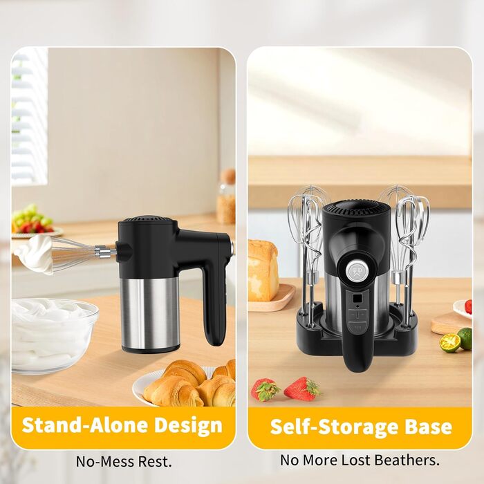 Ручний міксер електричний бездротовий з USB зарядкою, 7 швидкостей, 6 насадок (металеві віночки, гаки для тіста) - для дому