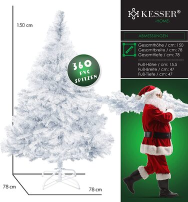 Штучна Різдвяна ялинка KESSER з 216 вершинами, ялиця штучна благородна ялиця швидка збірка, включаючи. Підставка для різдвяної ялинки, Різдвяна прикраса - 1,2 м (150 см, біле)