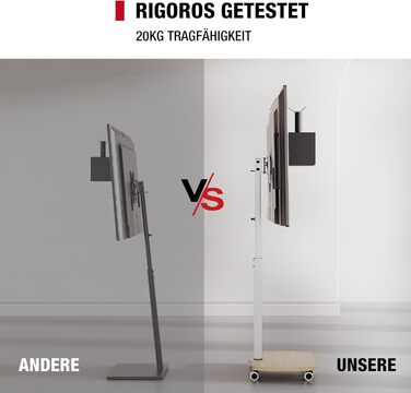 Підставка для телевізора мобільна з дерев'яною основою, поворотна, 19-42 дюйми, біла, до 20 кг, VESA 200x200 мм