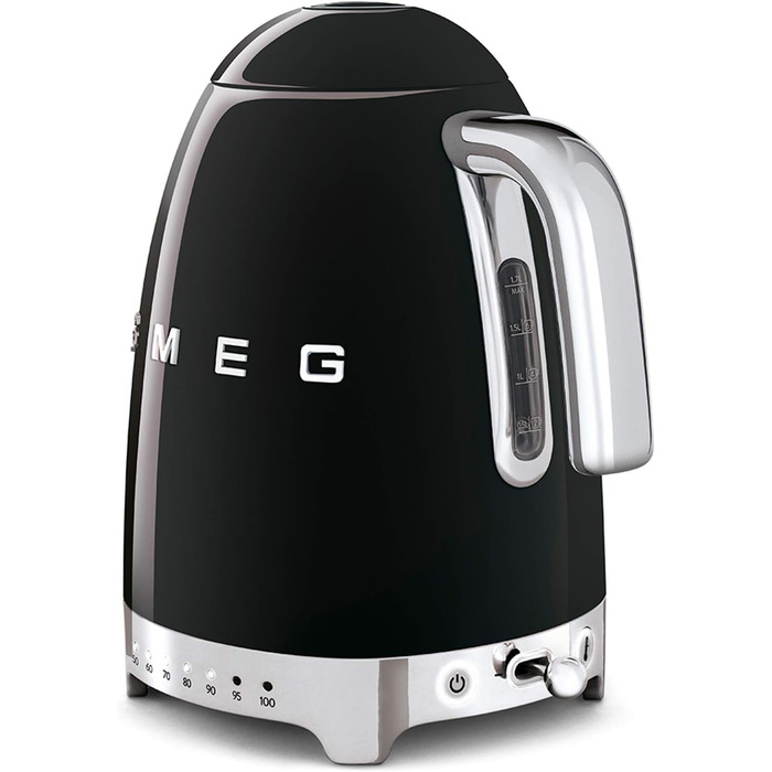 Електричний чайник Smeg KLF04BLEU 1.7L з регулюванням температури, фільтр від накипу, індикатор рівня води, 2400W, чорний