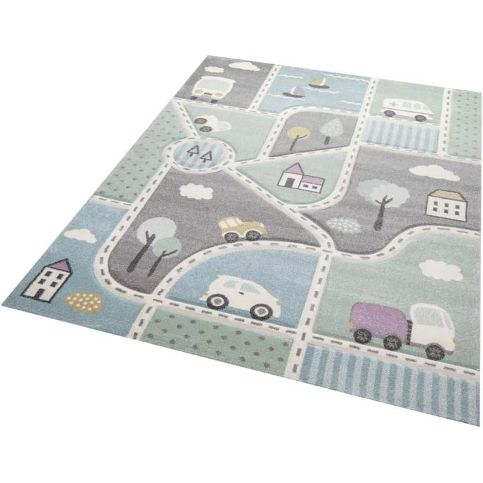 Дитячий килим вуличний килим шкільний килим хлопчик з вулицями і автомобілями синій зелений Розмір 200 х 290 см