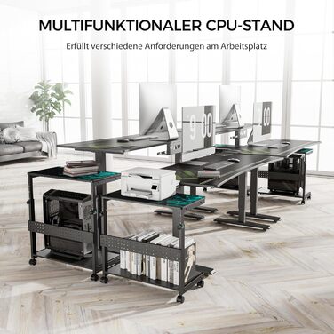 Підставка для комп'ютера EUREKA ERGONOMIC, регульована по висоті, ATX, для CPU, під стіл, з коліщатками, з підкладкою під мишу, чорна
